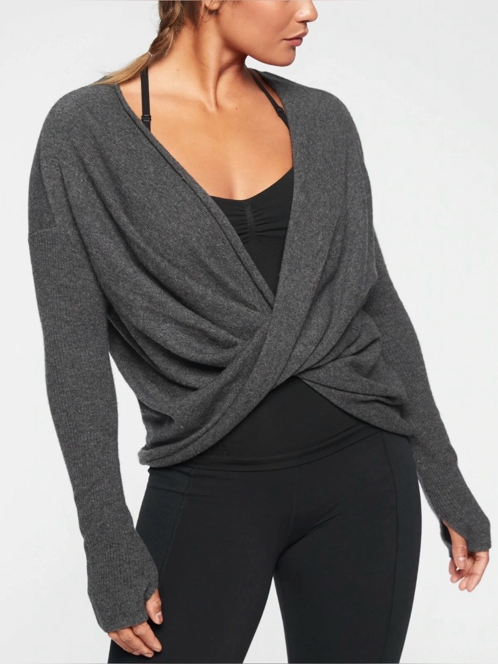 Athleta Finale Wool Cashmere Convertible Sweater Charcoal Gray SIZE SMALL NWOT